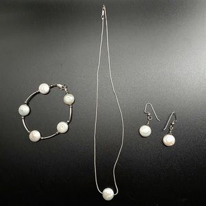 Italian 925 Sterling Silver 3-piece Matching Earrings, Necklace and Bracelet Set